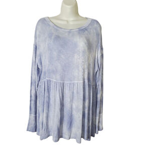 American Eagle Blue & White Tie-Dye Long Sleeve Tee, Size L super soft stretchy